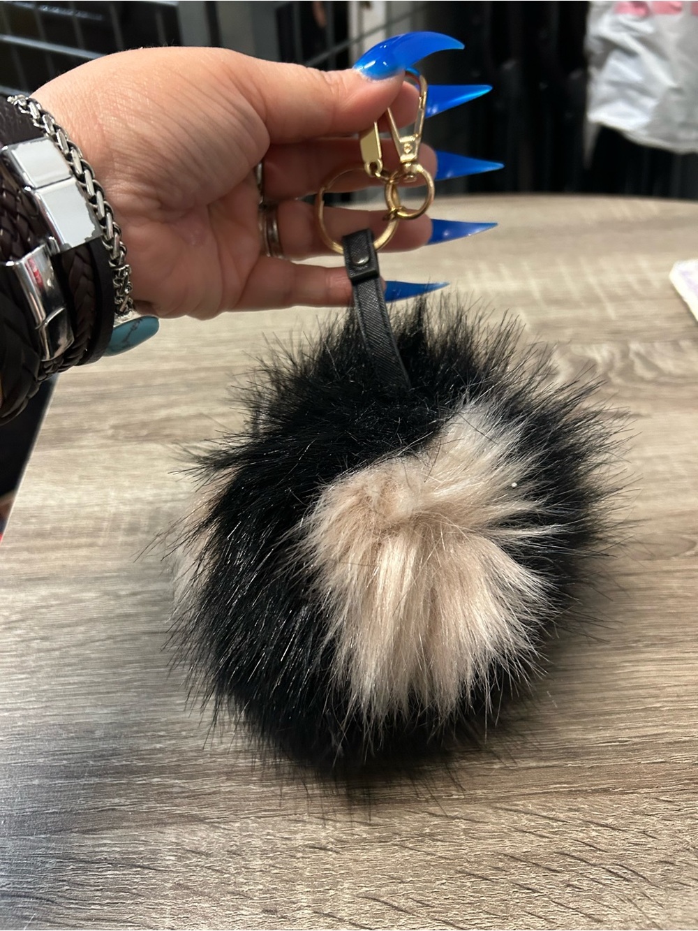 Black and light pink GIANT Faux Fur Pom Bag Charm keychain